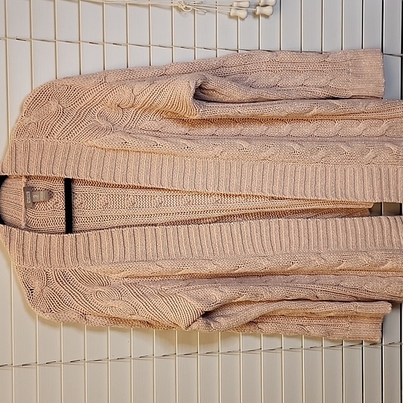 Chico’s Blush Pink Open Front Woven Ribbon Cardigan Sz XL - Picture 1 of 9